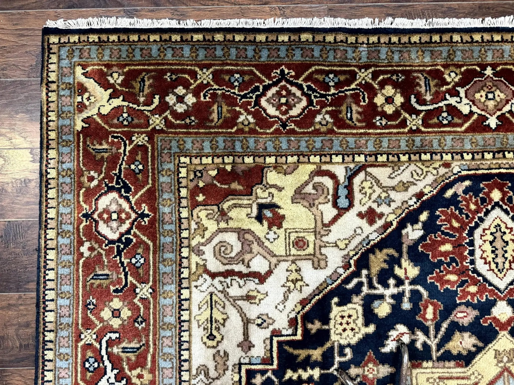 Indo Persian Heriz Rug 8x10, Geometric Medallion, Serapi Carpet, Wool Vintage Rug by Jewel Rugs