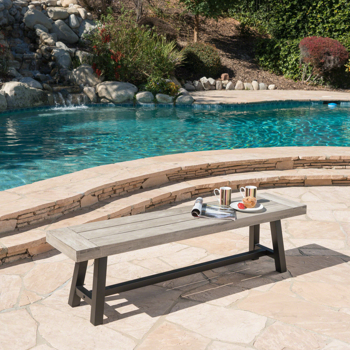 Acacia Wood Outdoor Dining Bench, photo 4 of 10