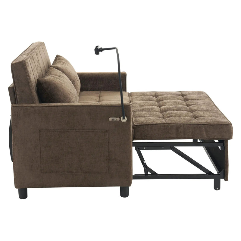 Pull-Out Sleeper Sofa With Reversible Backrest Cushion, Side Pockets, 2 USB Ports And A Phone Holder For Living Room by HouseOfZazla