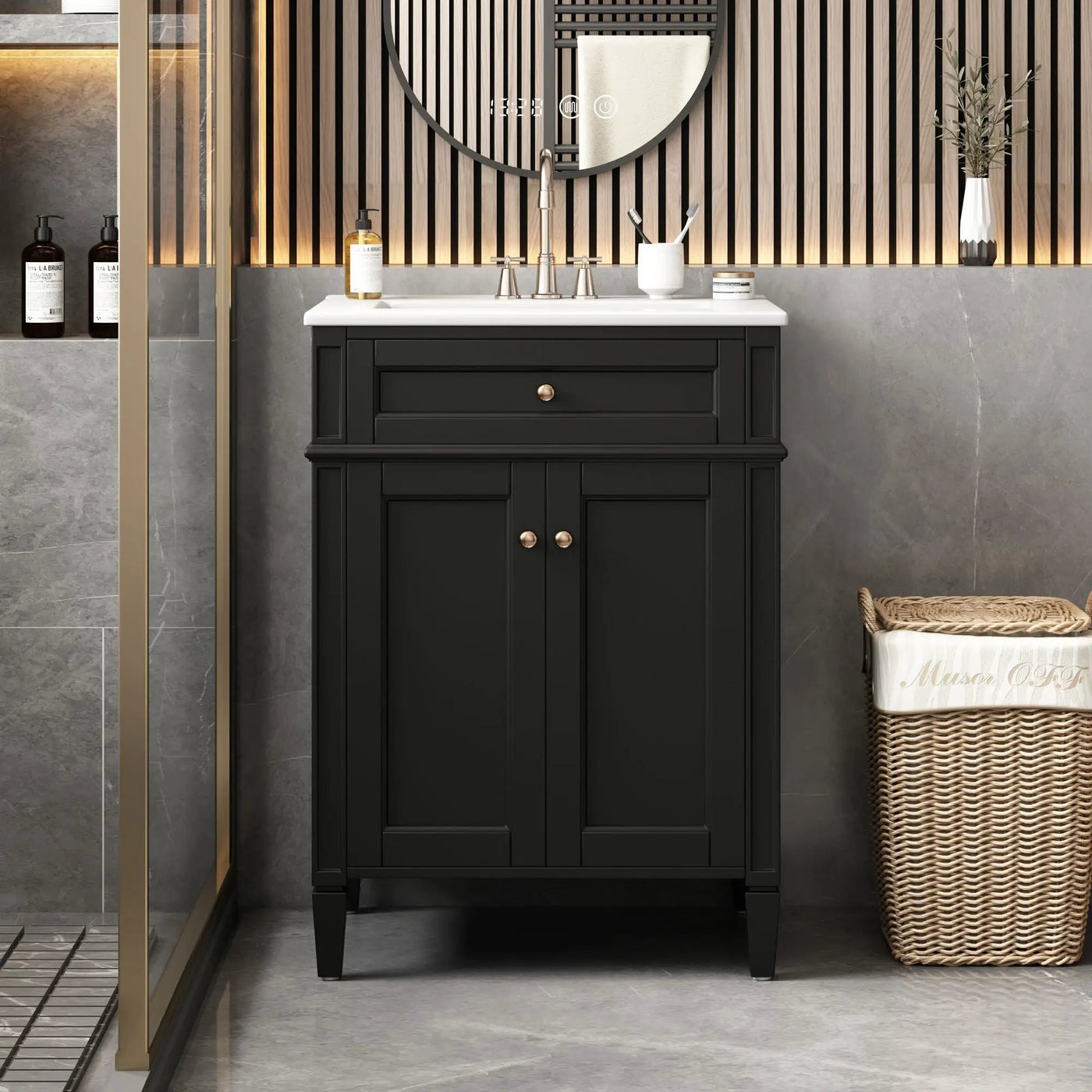 Bathroom Vanity With 2 Doors And Tip Out Drawer, Soft Closing Hinges by HouseOfZazla