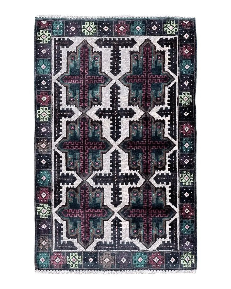 3 X 4.4 Vintage Handmade Tribal Wool Rug Balouchi Rug Afghan Rug Red Beige Green by Jewel Rugs