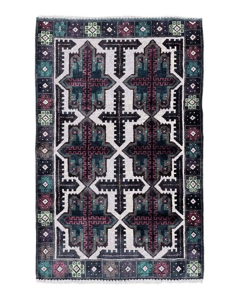 3 X 4.4 Vintage Handmade Tribal Wool Rug Balouchi Rug Afghan Rug Red Beige Green by Jewel Rugs