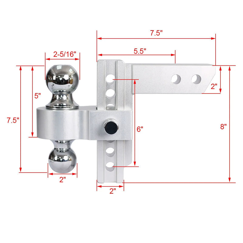 Alu - Adjustable Trailer Drop Hitch With 2" Receiver, 6" Adjustment - Silver by HouseOfZazla
