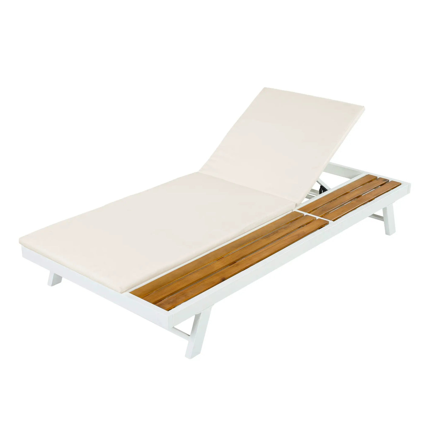 White Iron + Teak Finish Outdoor Chaise Lounge Set by HouseOfZazla