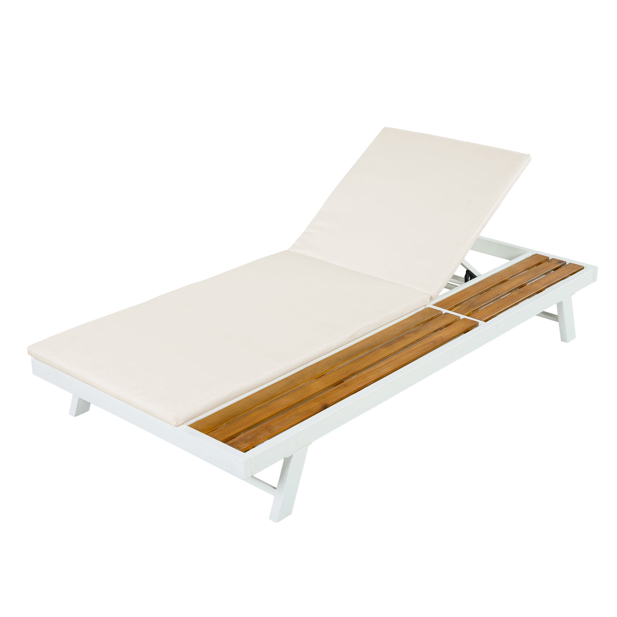 White Iron + Teak Finish Outdoor Chaise Lounge Set by HouseOfZazla