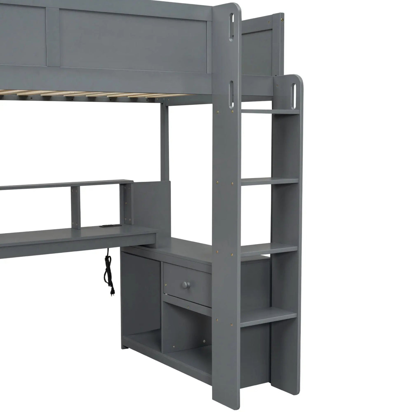 Gaming Loft Bed With Desk, Multi Storage Shelves, LED And Charging Station by HouseOfZazla