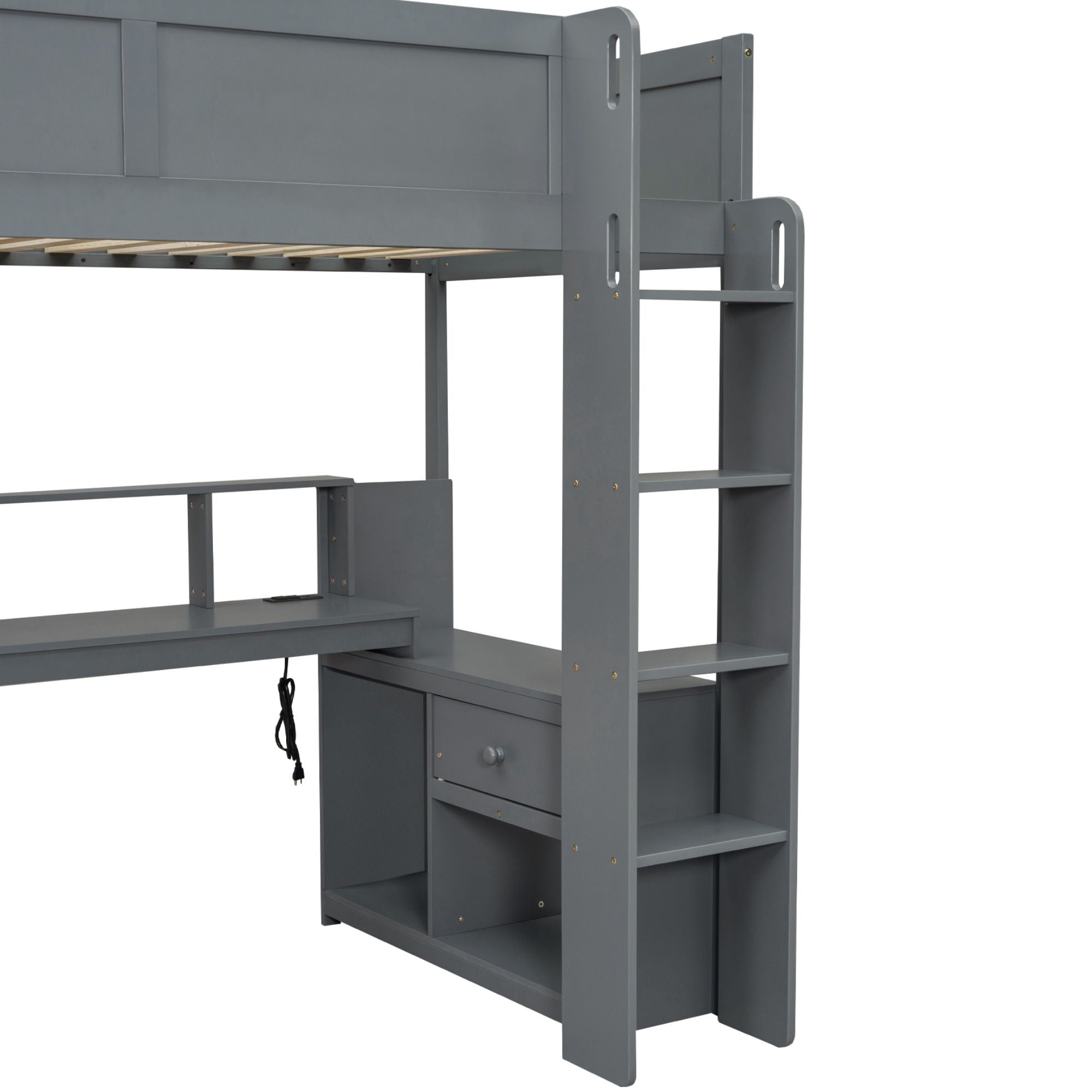 Gaming Loft Bed With Desk, Multi Storage Shelves, LED And Charging Station by HouseOfZazla