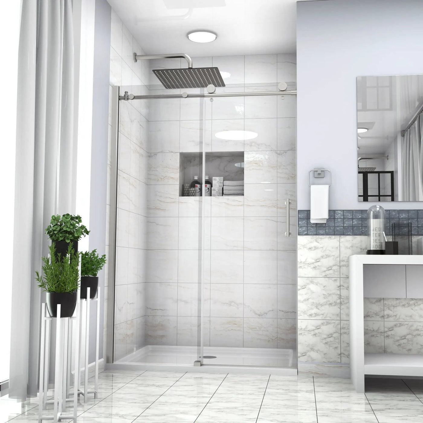 Single Sliding Bypass Shower Door Enclosure With Tempered Glass by HouseOfZazla