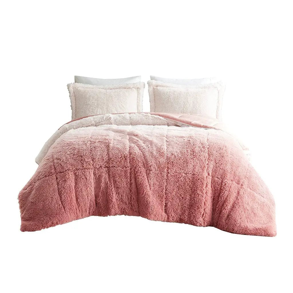 King/Cal King Ombre Shaggy Long Fur Comforter Mini Set by HouseOfZazla