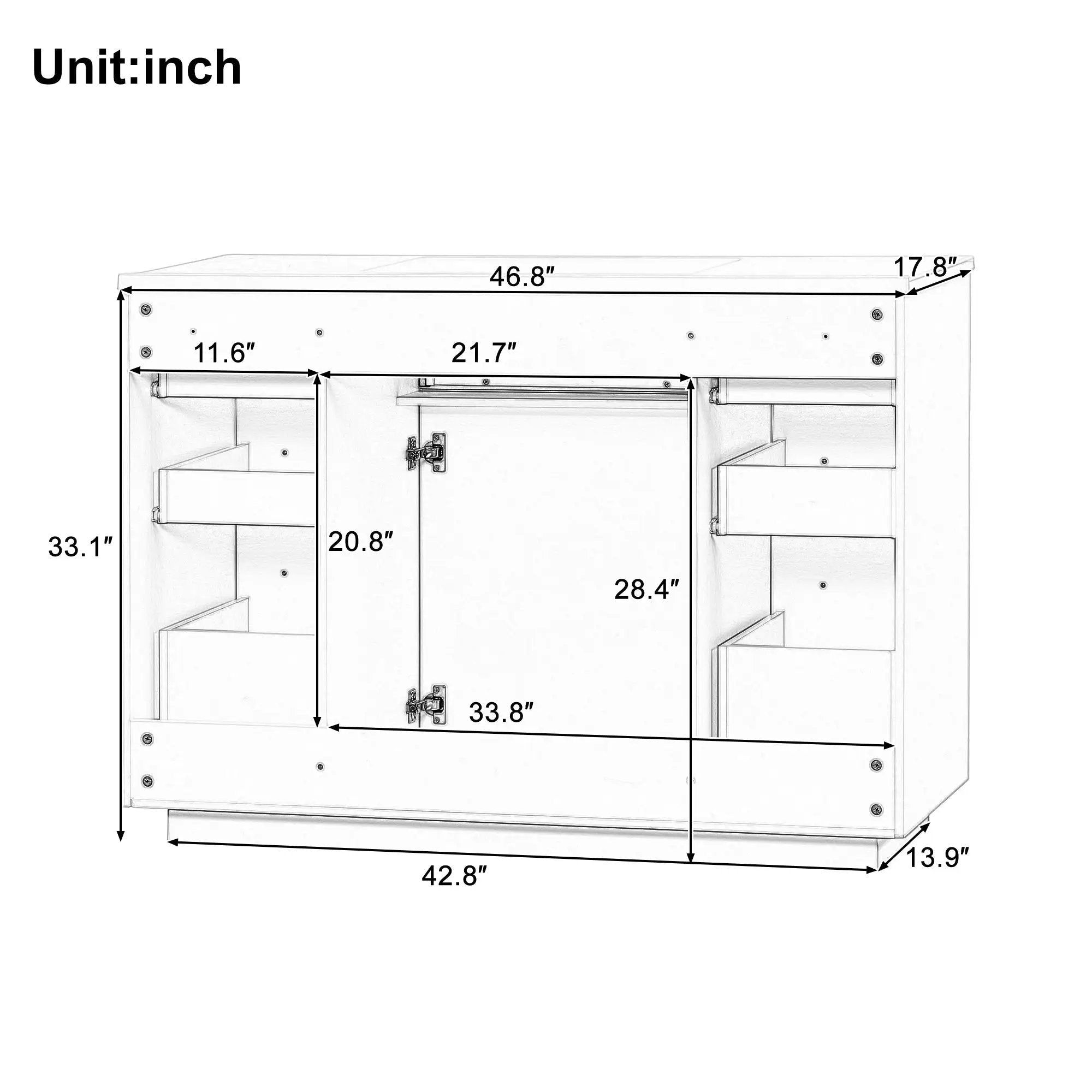 48" Bathroom Vanity without Sink, Cabinet Base Only by HouseOfZazla