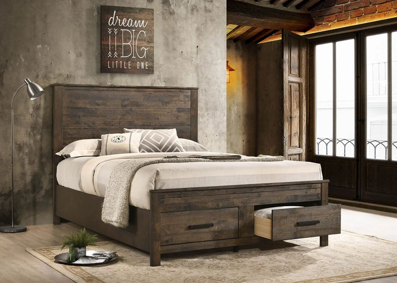 Woodmont Wood Queen Storage Panel Bed Rustic Golden Brown by Unique Piece Furniture