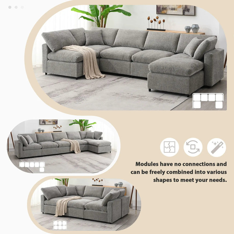 Modern Modular Cloud Sofa Bed, 6 Seat Sectional Couch Set With Ottoman, Free Combination, Convertible U Shaped Sleeper Sofa For Living Room by HouseOfZazla
