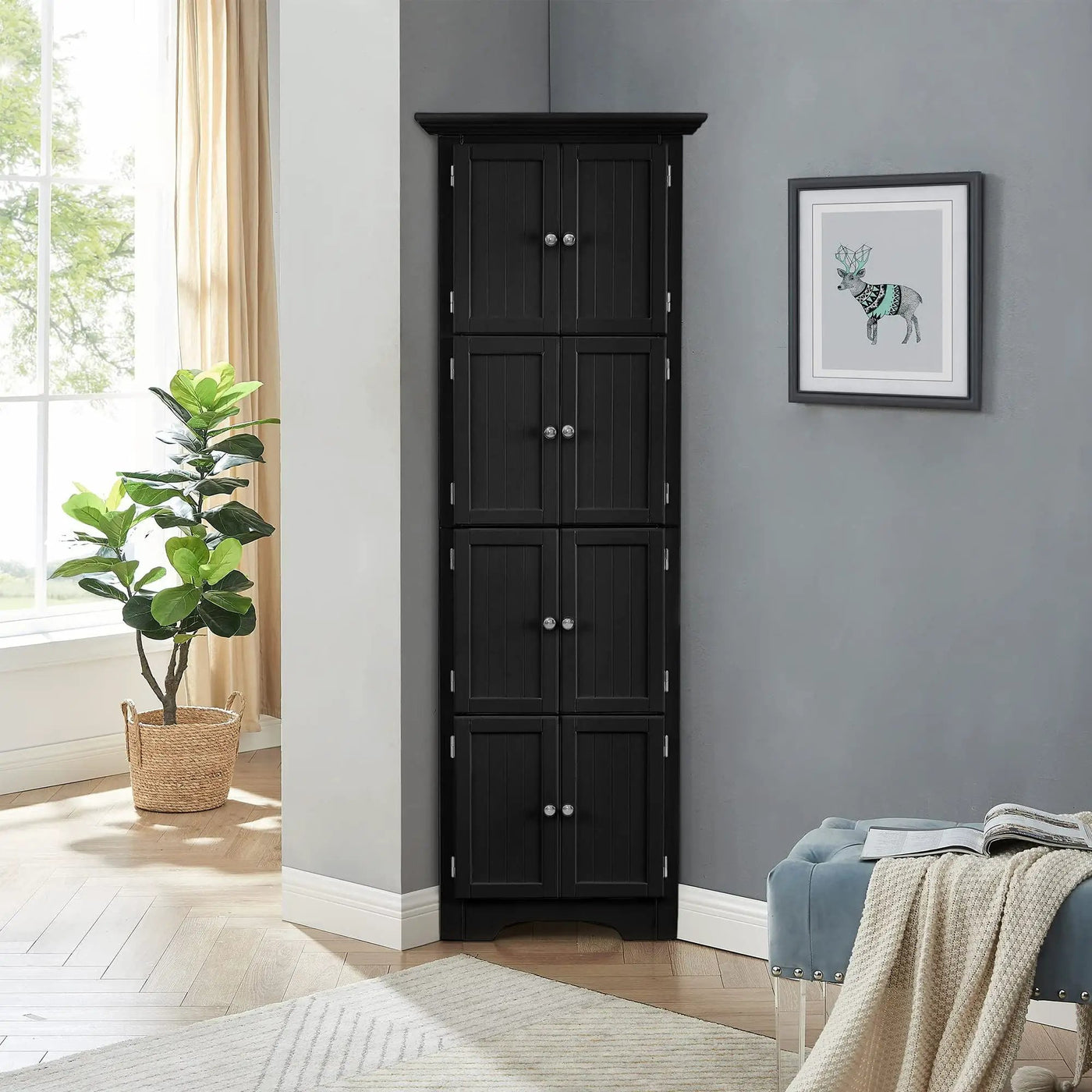 Tall Storage Cabinet With Doors And 4 Shelves For Living Room, Kitchen, Office, Bedroom, Bathroom, Modern by HouseOfZazla