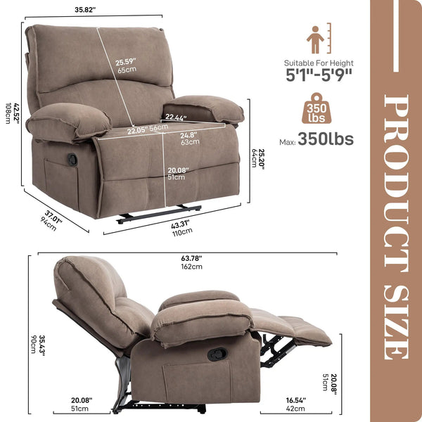 Oversized Manual Recliner Chair Sofa for Living Room, photo 2 of 10