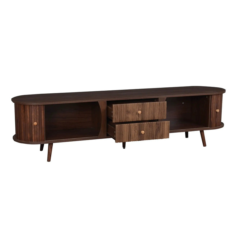 70" TV Stand With Tambour Doors And Fluted Drawers - Dark Brown by HouseOfZazla
