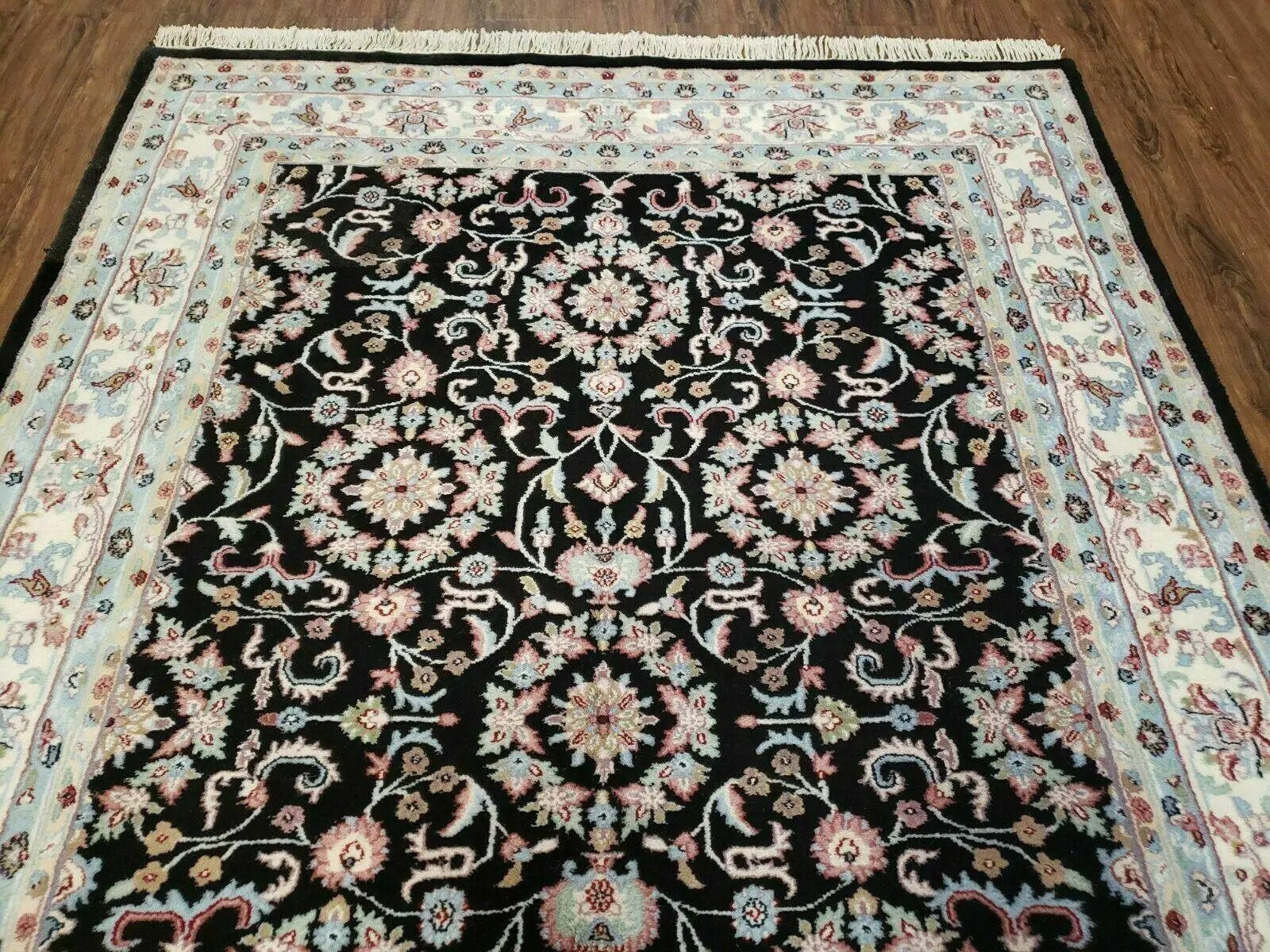 6' X 9' Handmade Indian Agra Wool Rug Carpet Vegetable Dyes Black by Jewel Rugs