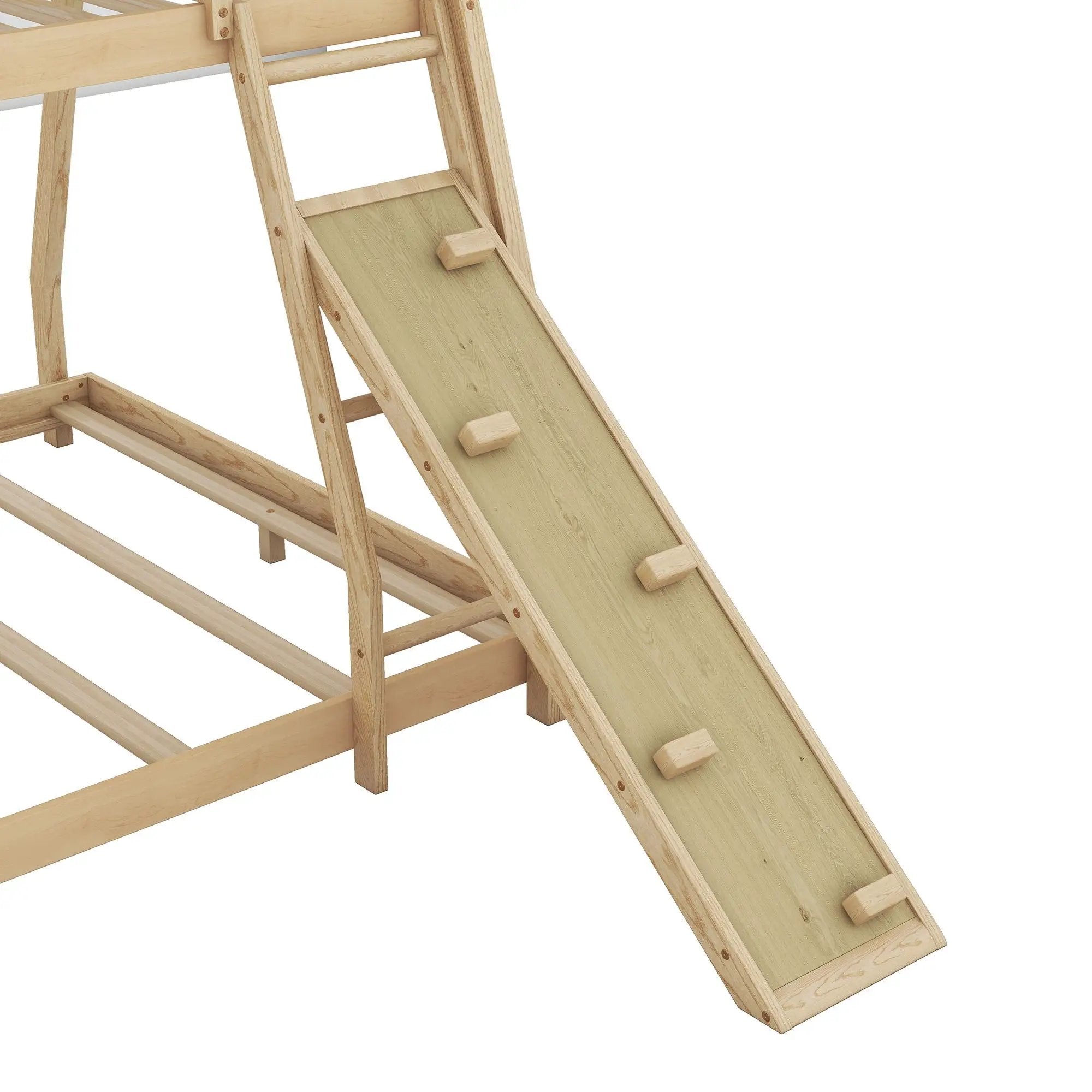 Twin Over Queen House Bunk Bed With Climbing Nets And Climbing Ramp by Unique Piece Furniture