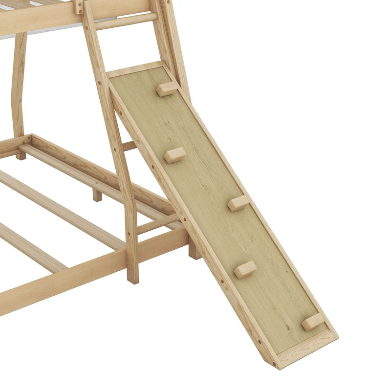 Twin Over Queen House Bunk Bed With Climbing Nets And Climbing Ramp by Unique Piece Furniture
