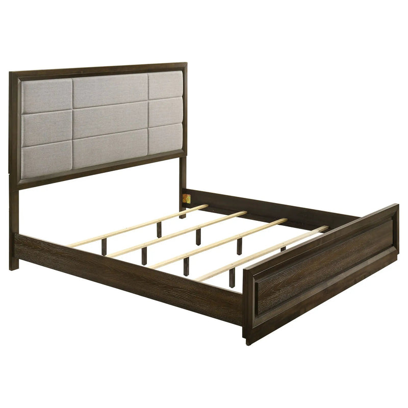 Atlas 63-inch California King Upholstered Panel Bed Grey and Dark Oak by Unique Piece Furniture