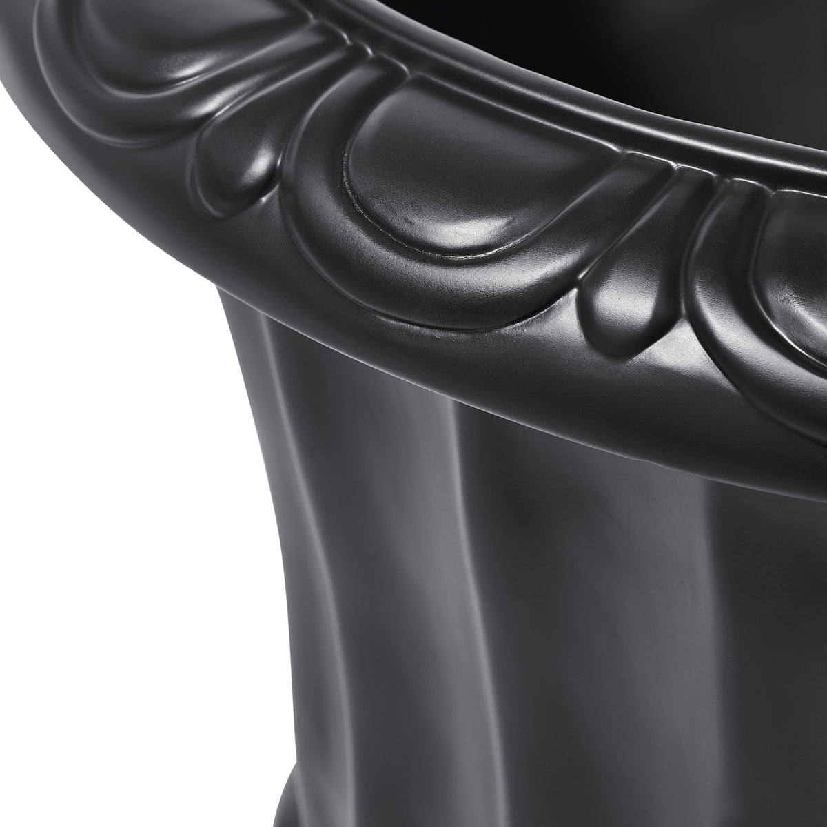 Classical Roman Pedestal Urn Decorative Outdoor Planter with Embossed Floral – Black, photo 5 of 8