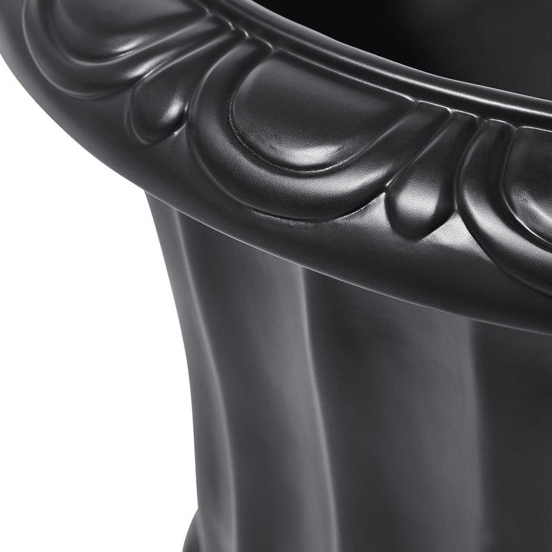 Classical Roman Pedestal Urn Decorative Outdoor Planter with Embossed Floral – Black, photo 5 of 8