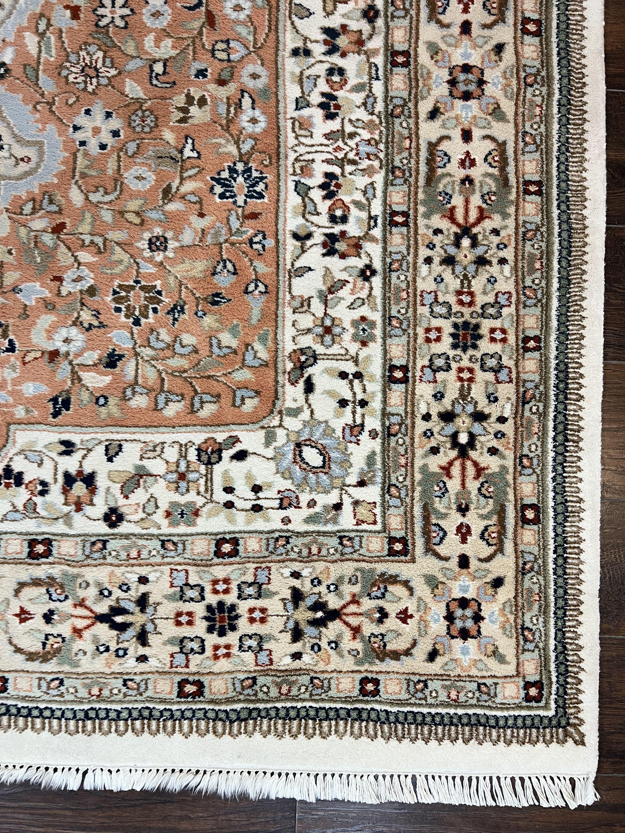 Indo Persian Rug 6x9, Wool Hand Knotted Vintage Carpet, Salmon & Ivory, Traditional Oriental Rug 6 x 9 by Jewel Rugs