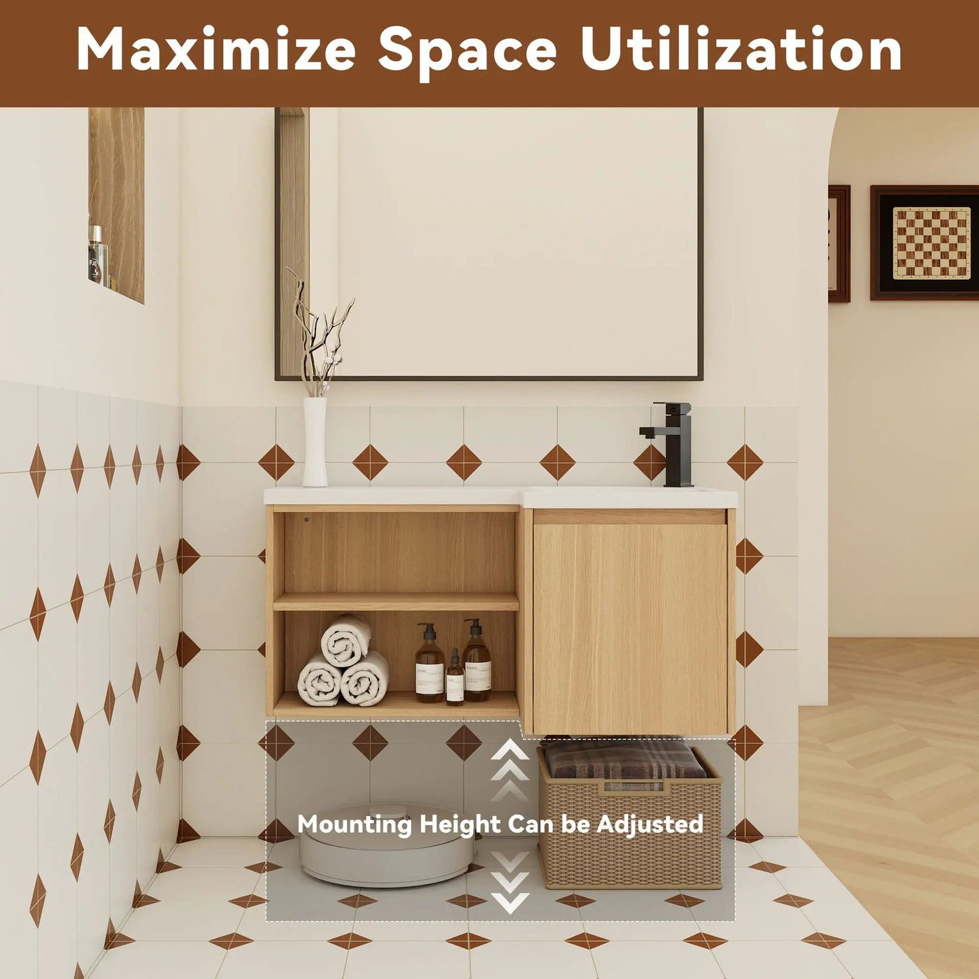 L-Shaped Wall Mounte Floating Bathroom Vanity With Integrated Sink by Unique Piece Furniture
