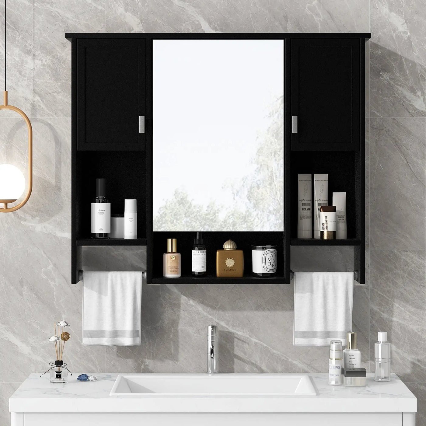 Wall Mounted Bathroom Storage Cabinet With Mirror, Medicine Cabinet With Towel Bar by HouseOfZazla