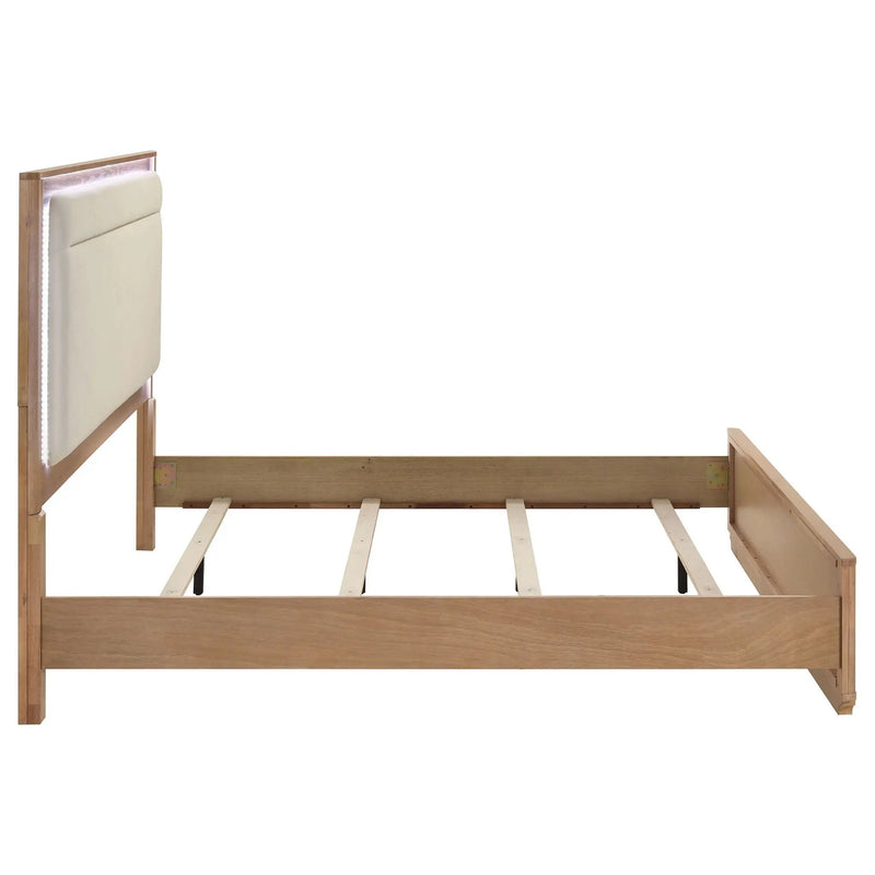 Leanne Eastern King LED Panel Bed Off White and Light Oak by Unique Piece Furniture
