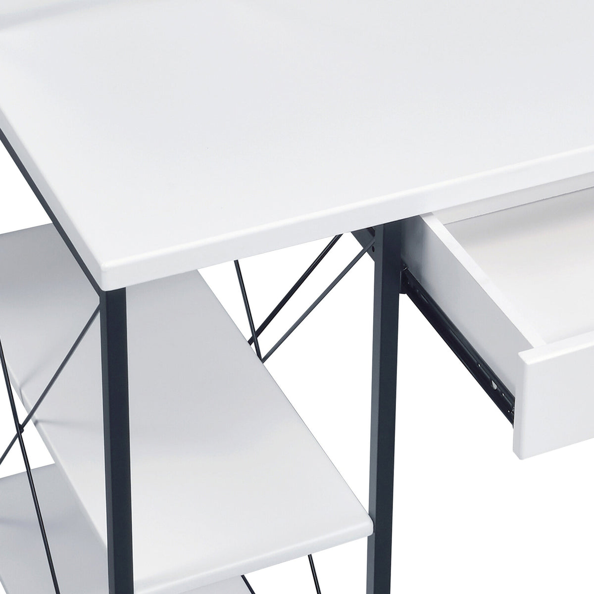 White and Black Recording Studio Desk with Drawer - Wood & Metal, photo 7 of 8
