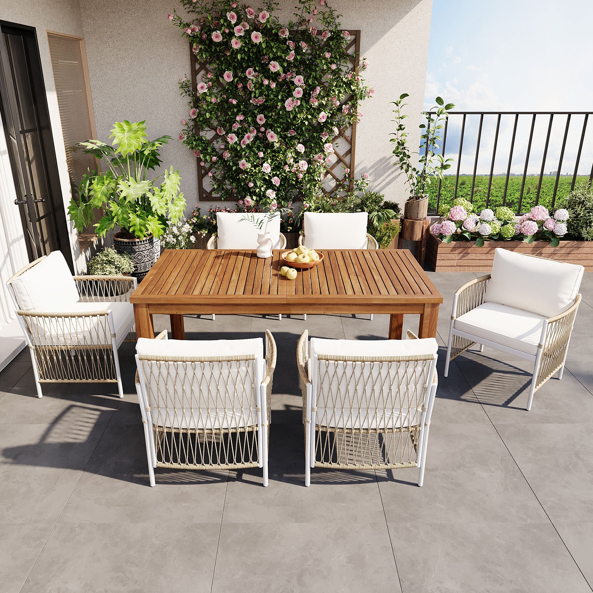 TOPMAX Patio 7pcs Wooden Dining Table Set by HouseOfZazla