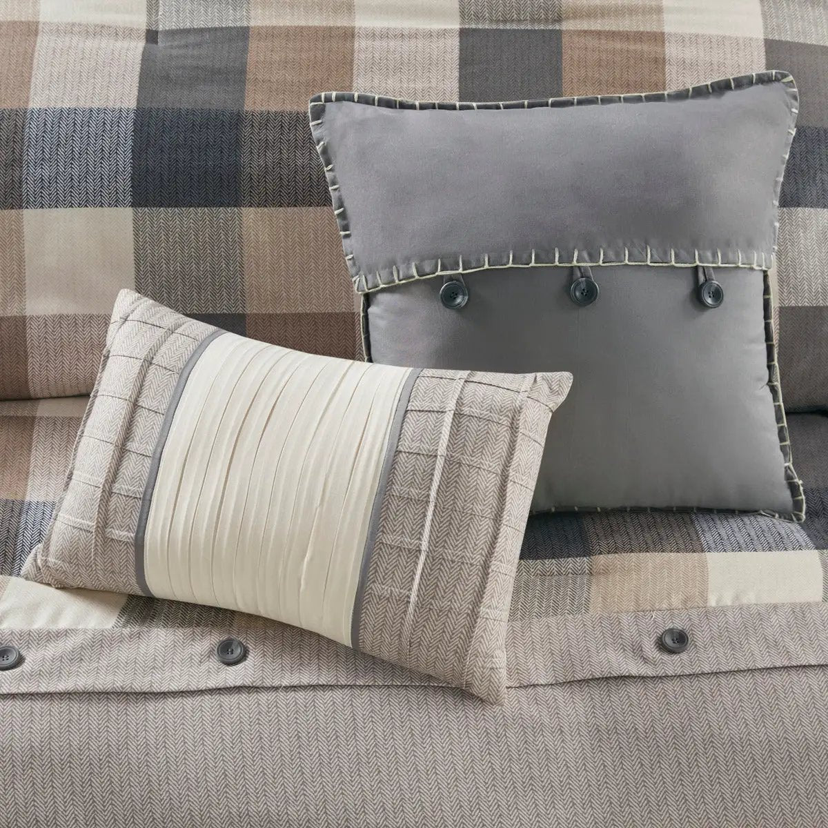 7 Piece Herringbone Comforter Set Neutral California King by HouseOfZazla