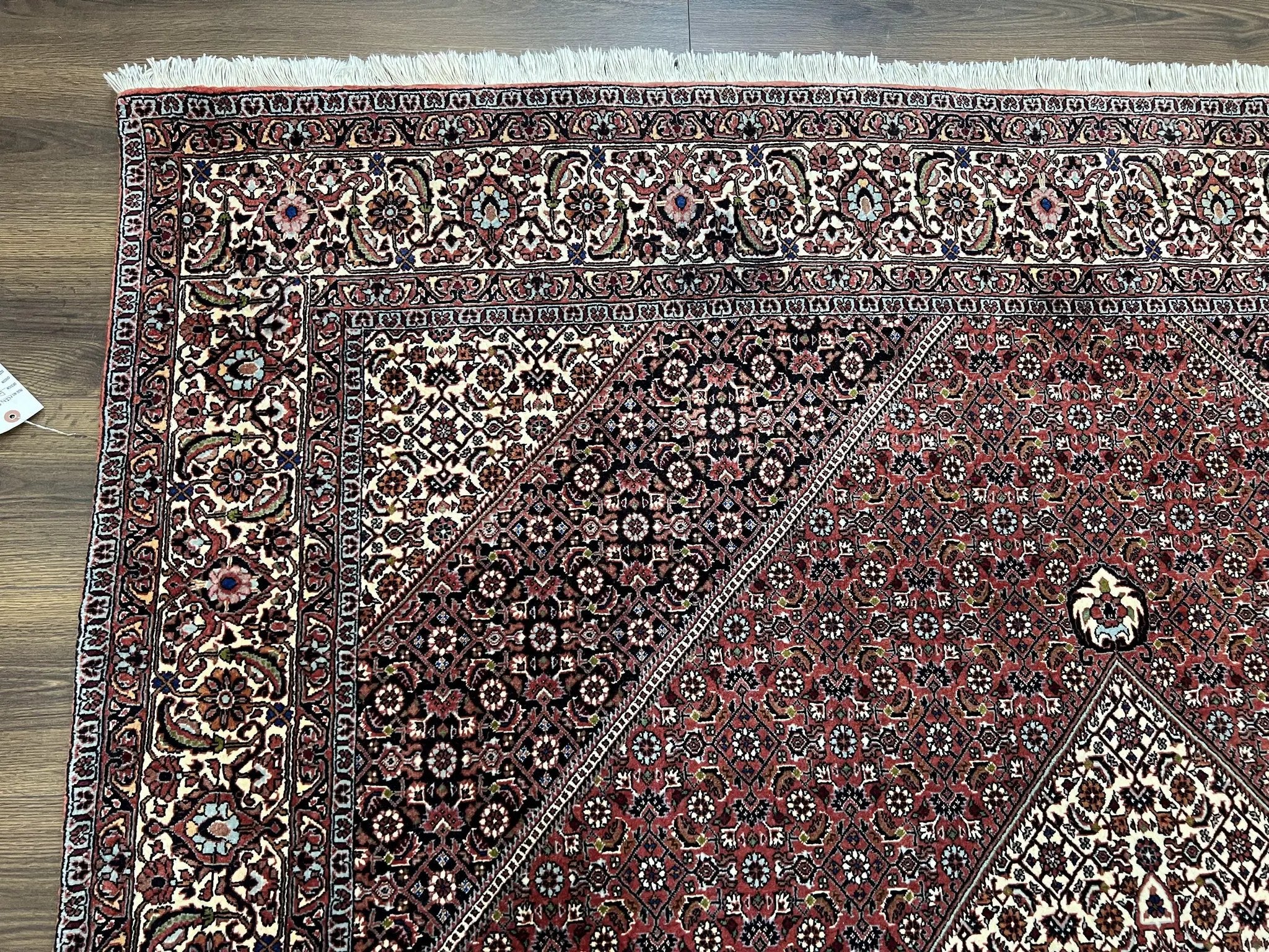 Wonderful Persian Bidjar Rug 7x8 ft, Almost Square Oriental Carpet, Herati Mahi, Highly Detailed, Ivory Red Navy Blue, Very Fine Handmade Bijar Rug by Jewel Rugs