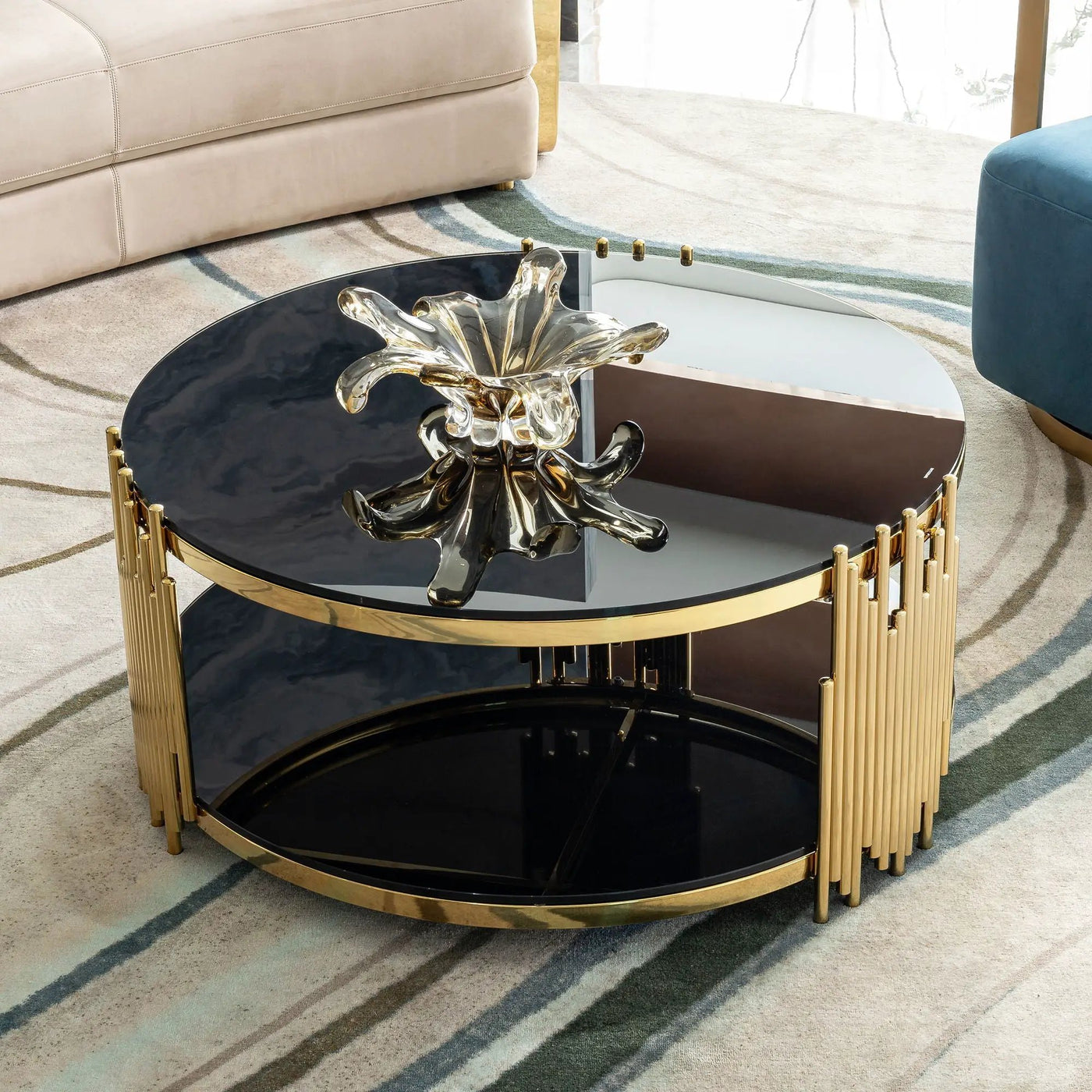 Elegant Round Table With Double Layer Tempered Glass Top And Stainless Steel Frame For Living Room by HouseOfZazla
