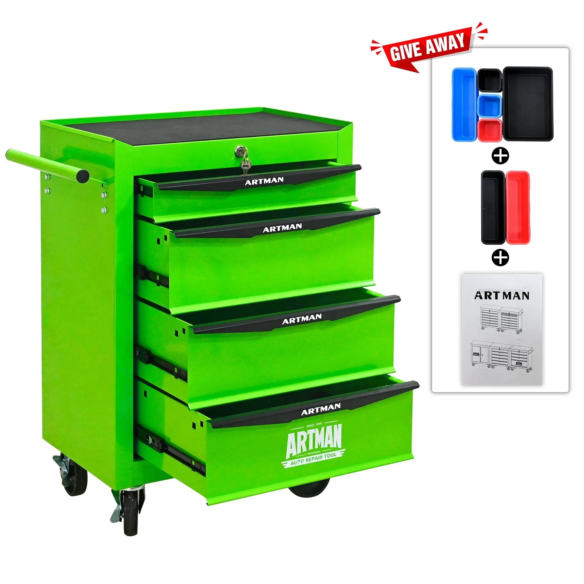 Rolling Metal Tool Chest with 4 Drawers - Green by HouseOfZazla