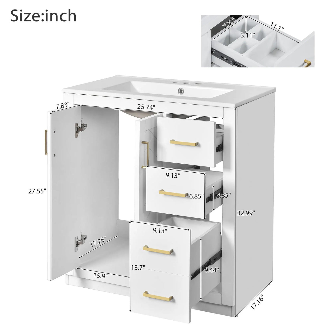 Bathroom Vanity With Sink, Storage Cabinet, Freestanding Set With 3 Drawers & Soft Closing Doors by HouseOfZazla