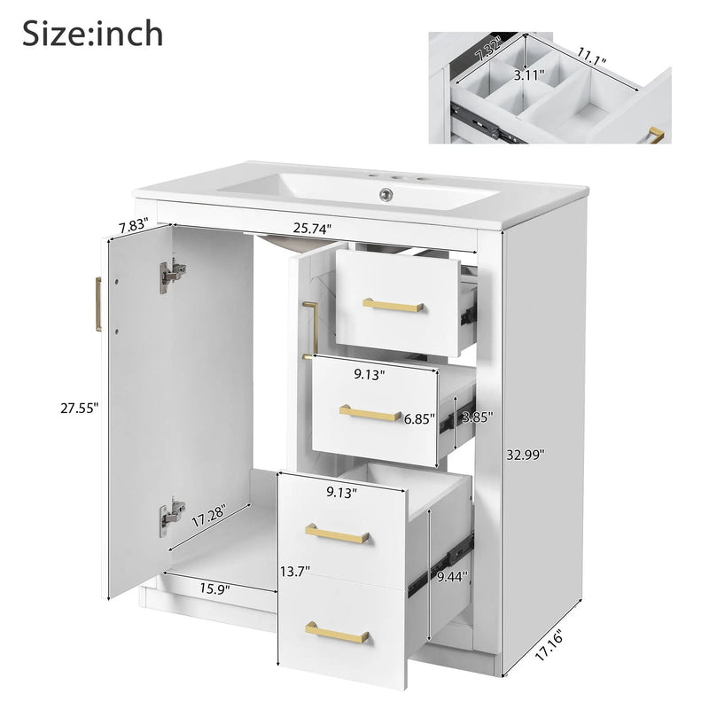 Bathroom Vanity With Sink, Storage Cabinet, Freestanding Set With 3 Drawers & Soft Closing Doors by HouseOfZazla