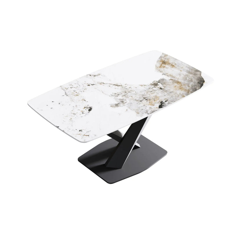 Modern Artificial Stone Pandora White Curved Metal Leg Dining Table, 6 People - Antique White by HouseOfZazla