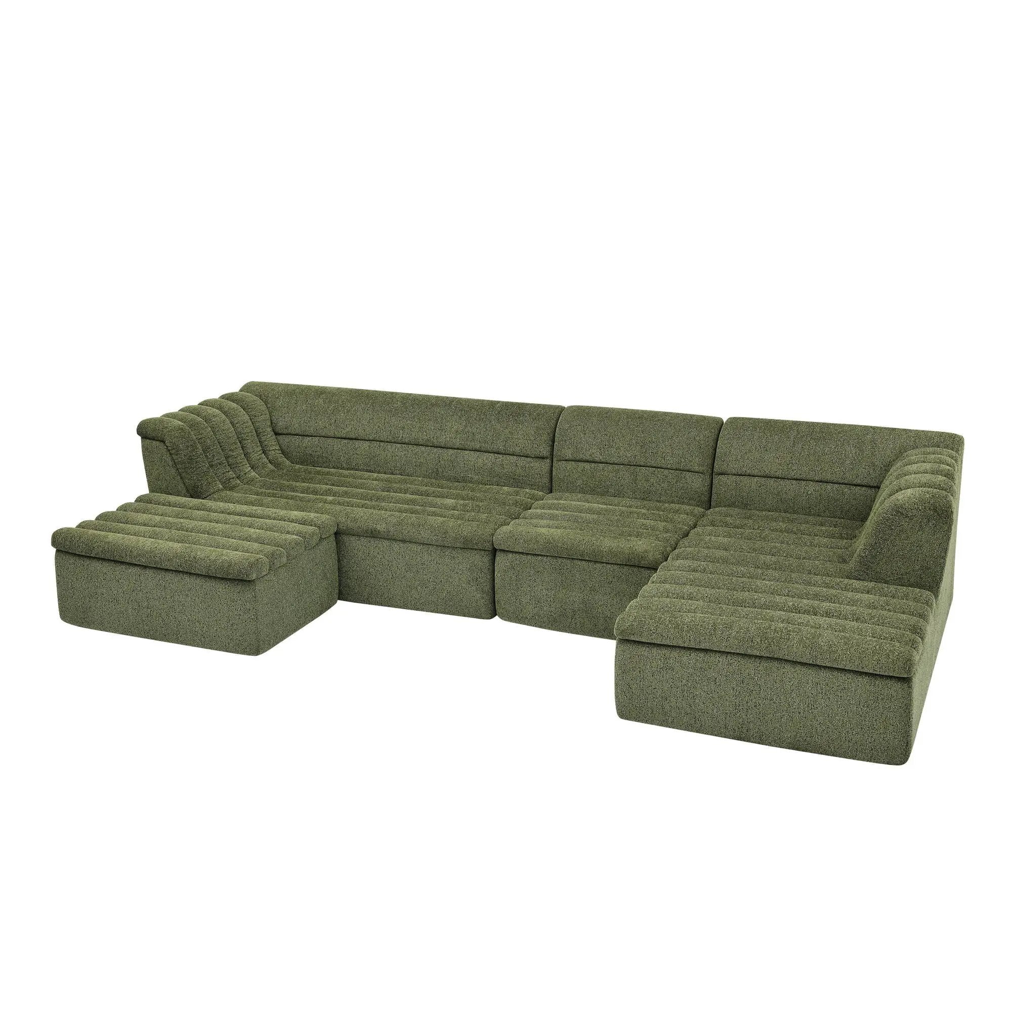 U-Shaped Modular Sectional Sofa With Chaise And Movable Ottoman With Wave-Shaped Armrest by HouseOfZazla