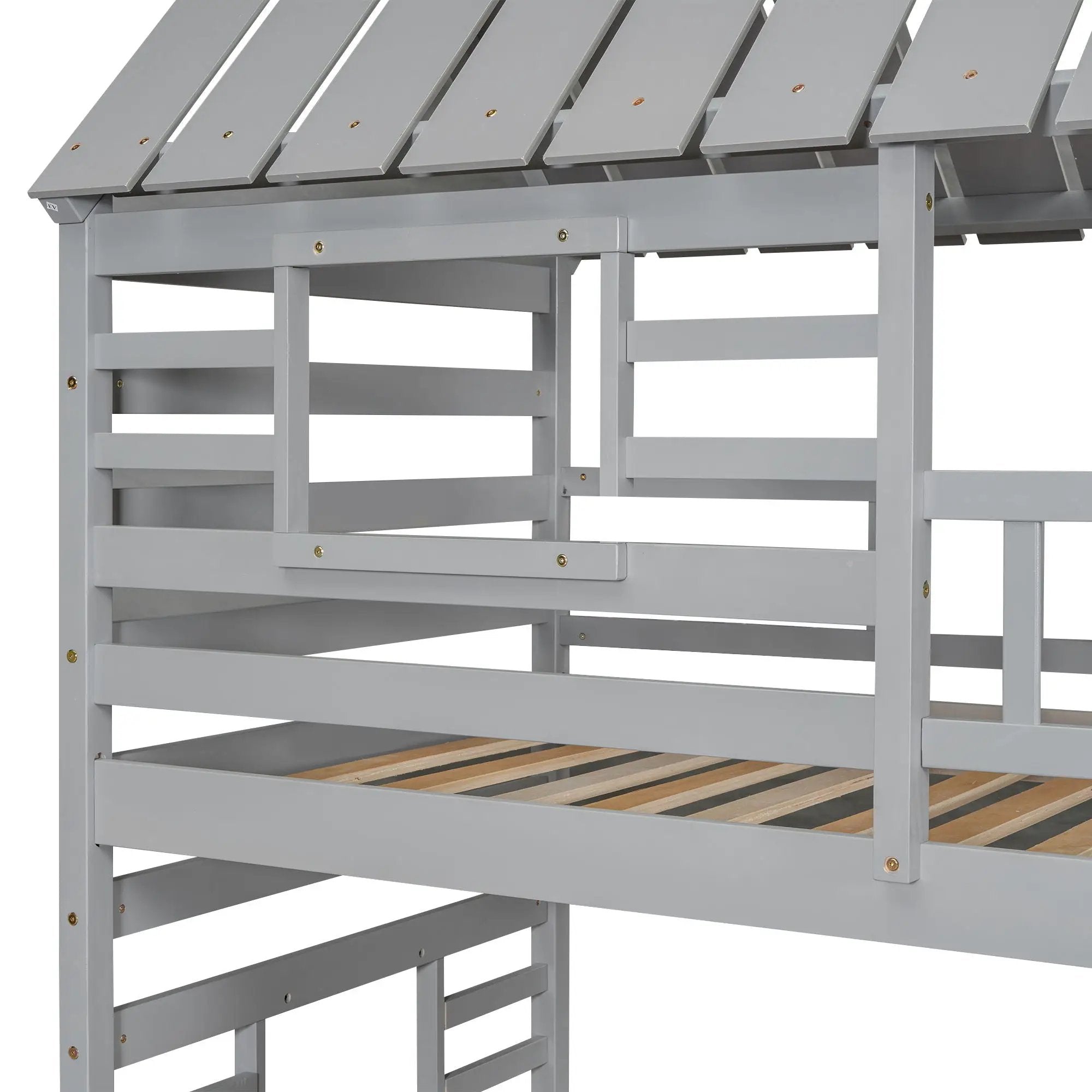 House Bunk Bed With Trundle, Storage Staircase, Roof And Window Design by HouseOfZazla
