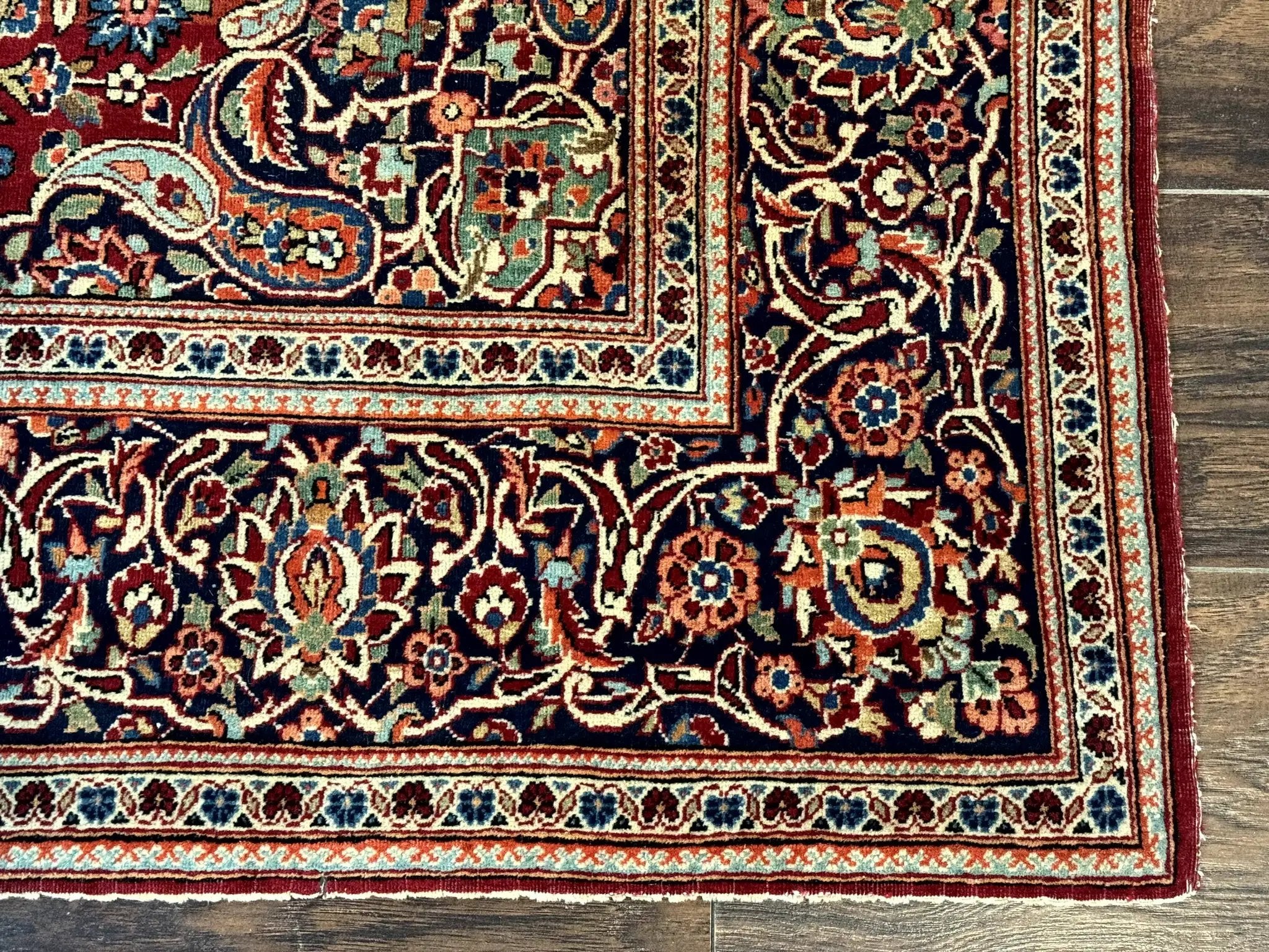 Persian Kashan Rug 4x7, Red and Navy Blue, Floral Antique Carpet by Jewel Rugs