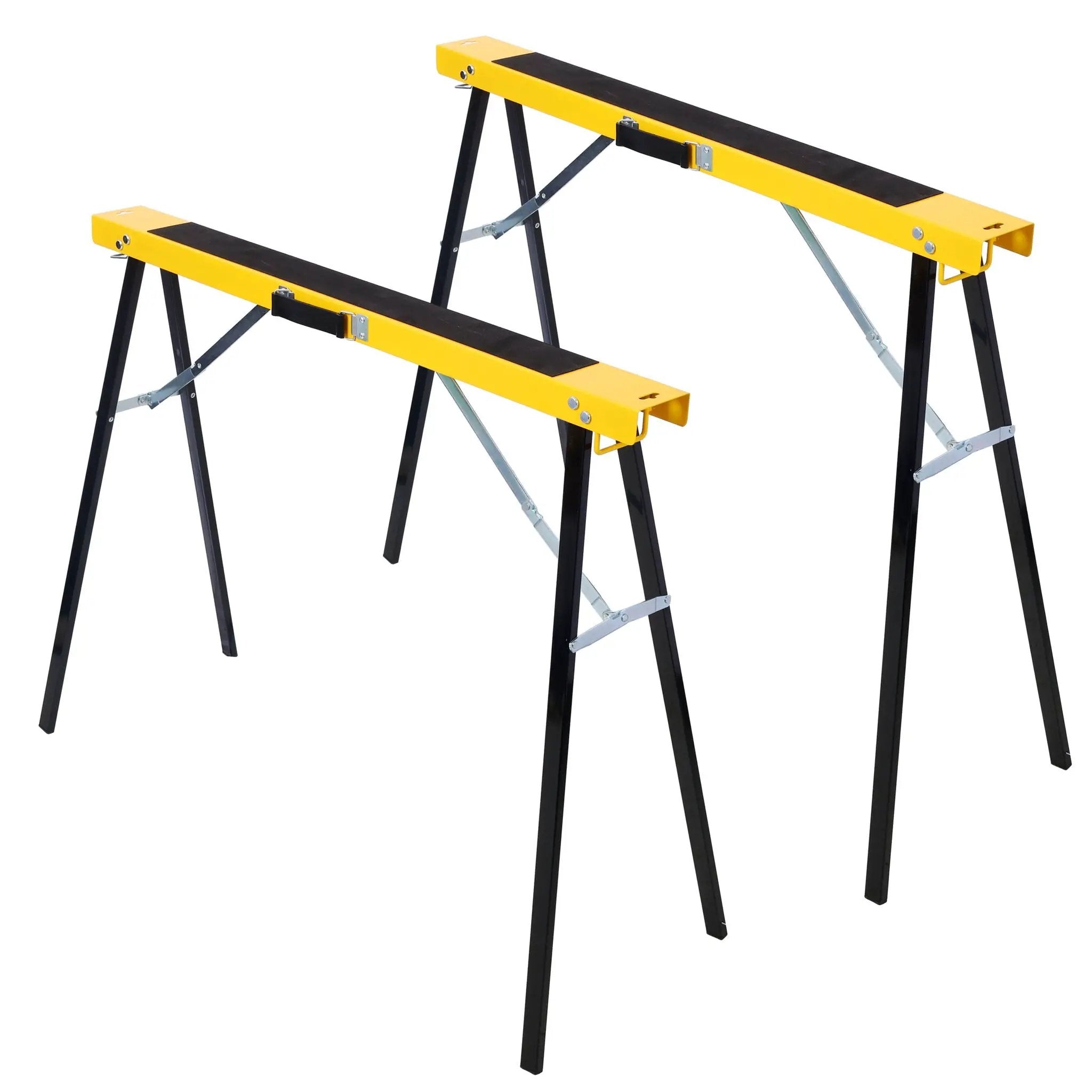 Folding Portable Saw Horses 2 Pack With Fast Open Legs, Heavy Duty For Garage And Workshop - Yellow / Black by HouseOfZazla