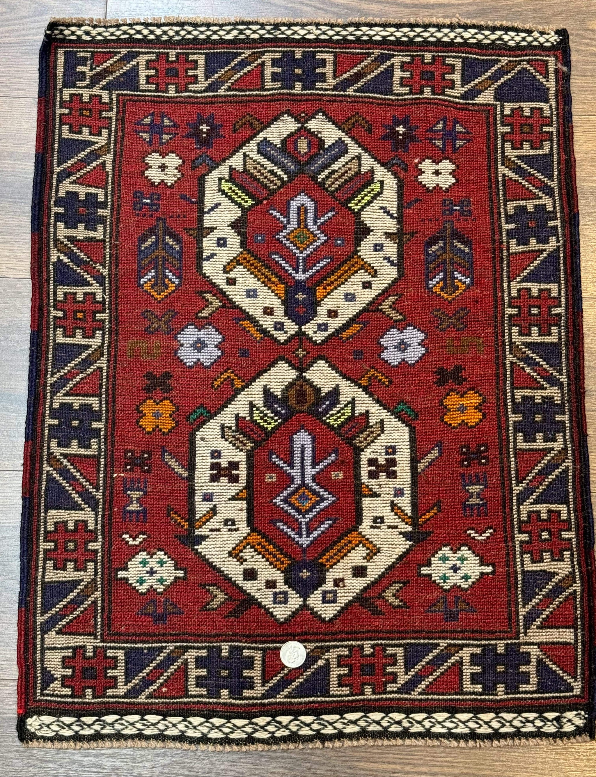 Small Persian Tribal Rug, Red and Ivory, Baluch Rug by Jewel Rugs