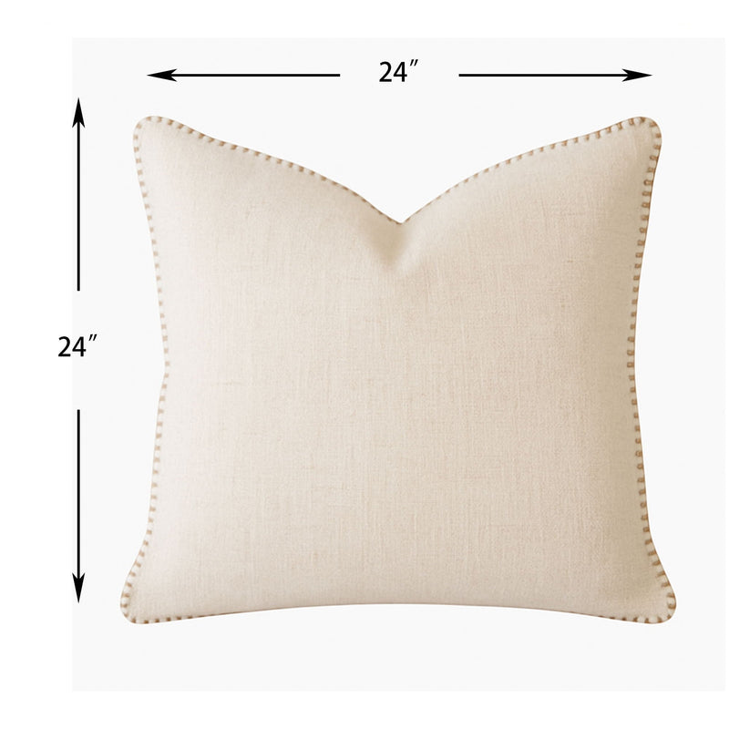 Ivory Throw Pillow with Decorative Stitching - Linen-Like Texture, photo 2 of 4