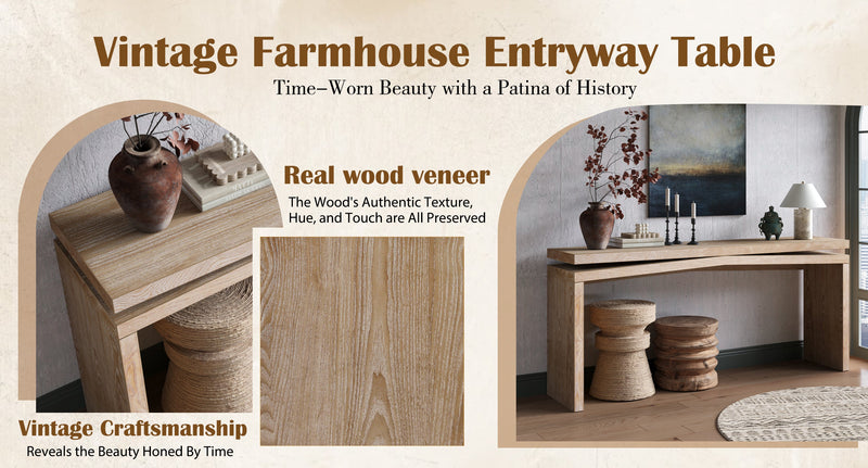 65-Inch Rustic Solid Wood Veneer Console Table, Long Farmhouse Entryway Sofa Table for Living Room, Hallway, Behind Couch, Apartment, Antique, photo 5 of 9
