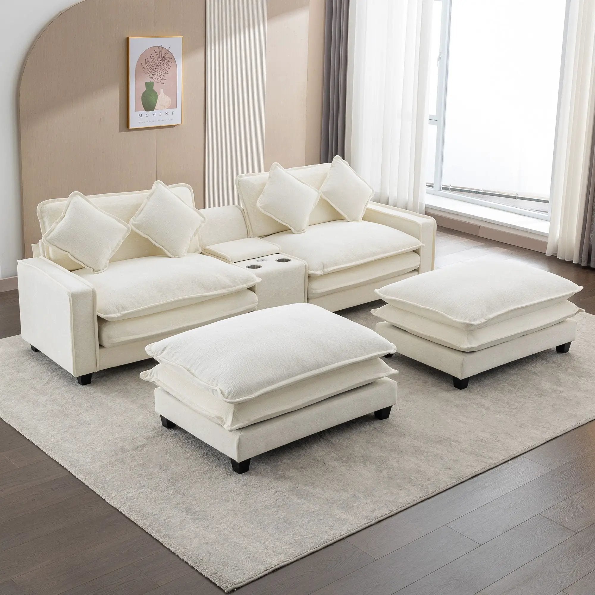 Sectional Sofa Upholstered Sofa With Two Removable Ottoman, Two USB Ports, Two Cup Holders And Large Storage Box For Living Room by HouseOfZazla