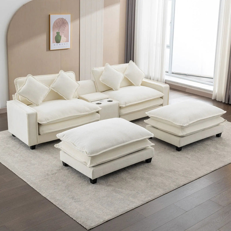 Sectional Sofa Upholstered Sofa With Two Removable Ottoman, Two USB Ports, Two Cup Holders And Large Storage Box For Living Room by HouseOfZazla
