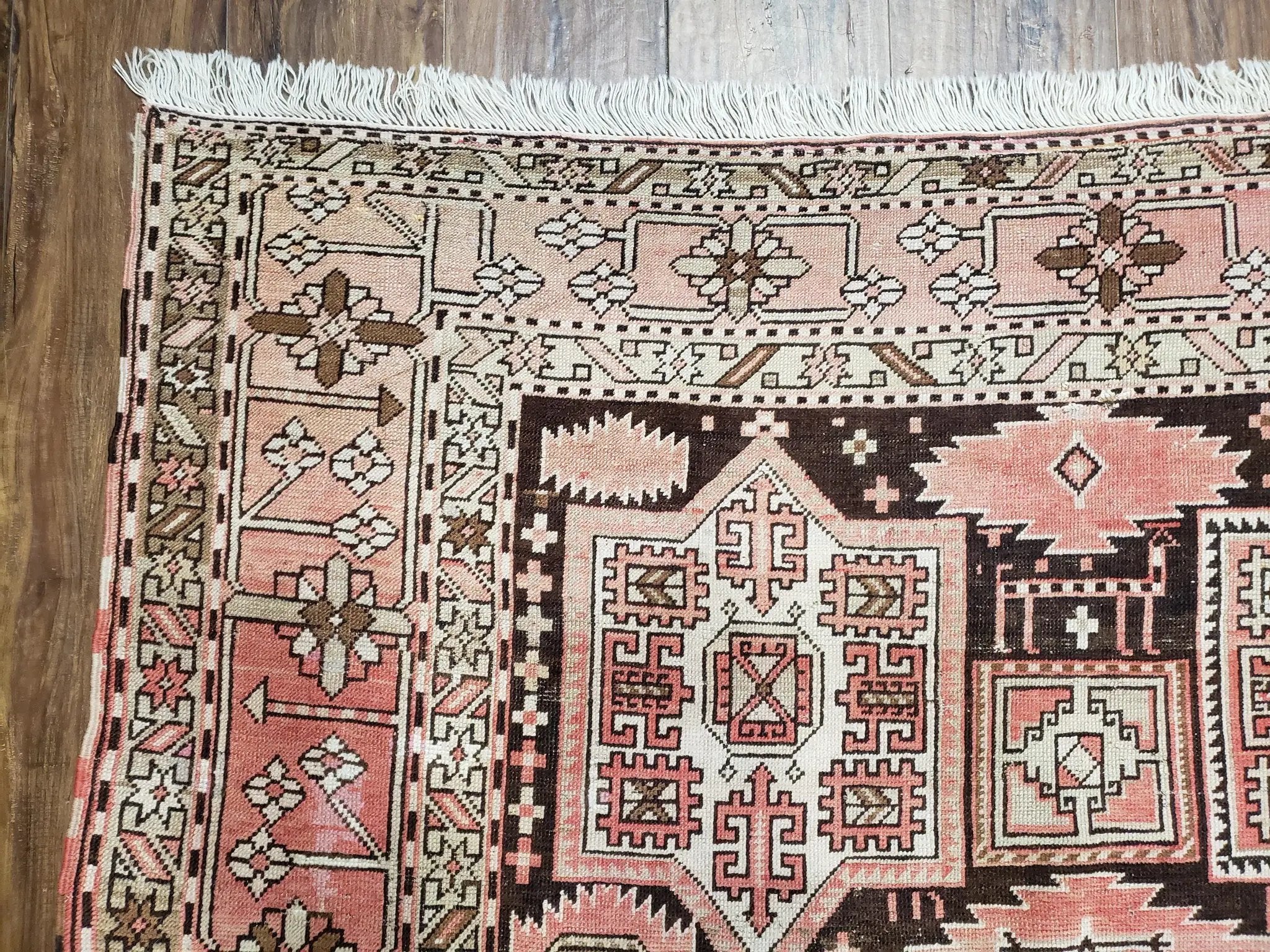 Antique Caucasian Rug 5' 5" x 10' 9", Shirvan Carpet, Wide Oriental Corridor Runner, Quality Handmade Hand-Knotted Wool Rug, Pale Pink Black by Jewel Rugs