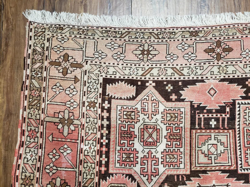 Antique Caucasian Rug 5' 5" x 10' 9", Shirvan Carpet, Wide Oriental Corridor Runner, Quality Handmade Hand-Knotted Wool Rug, Pale Pink Black by Jewel Rugs