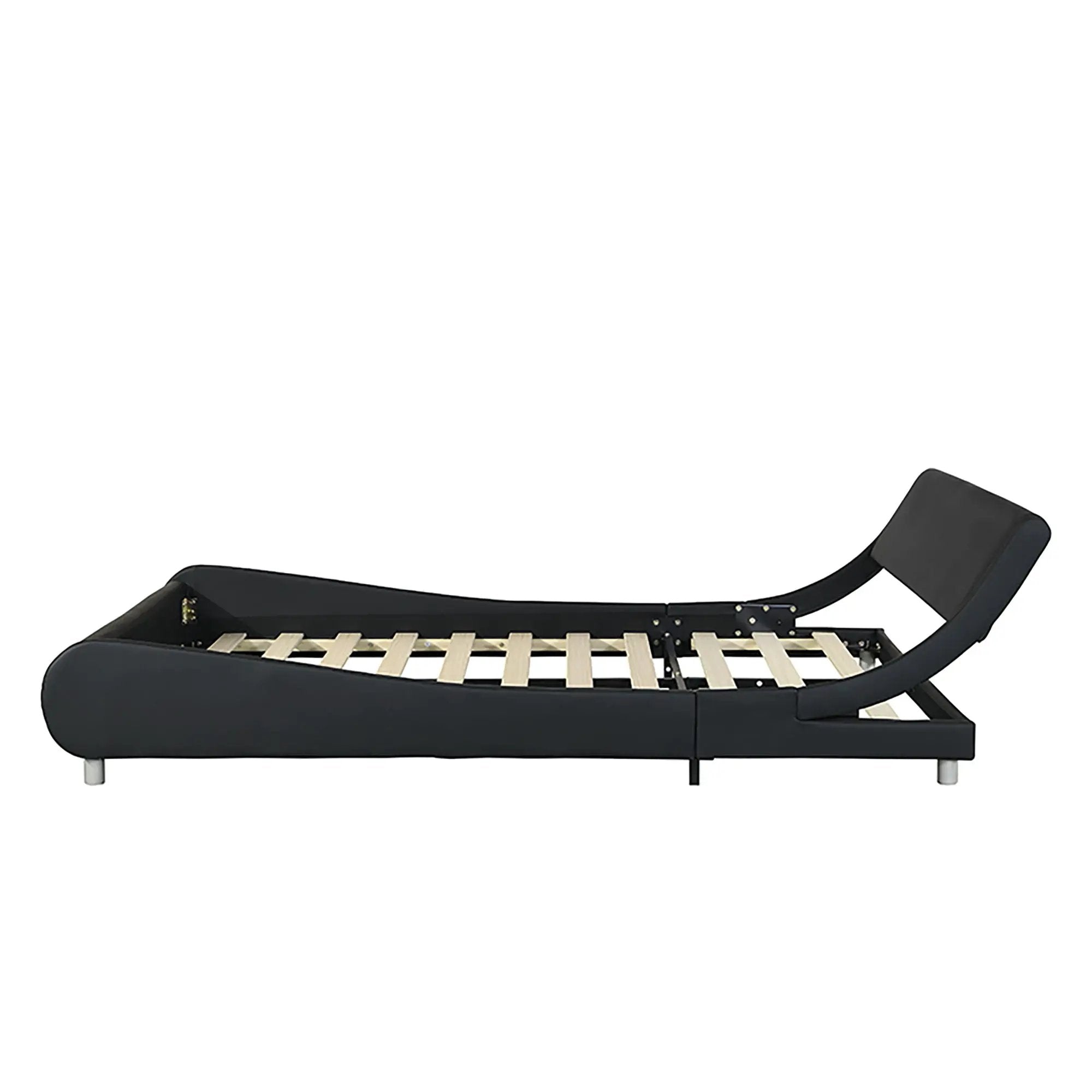 Queen Size Upholstered Platform Bed Frame With LED Lighting, Curve Design, Slat Support, No Box Spring Needed - Black by Unique Piece Furniture